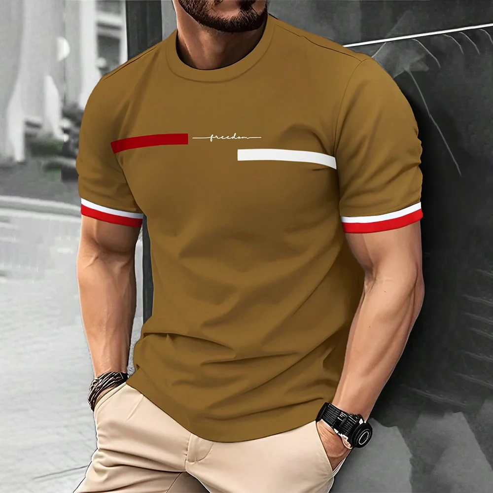 2024 Men'S Street T-Shirt Summer Men'S 3D Stripe Letter Print Short Sleeve Tops Oversized Casual Tee Hipster T Shirts Clothing