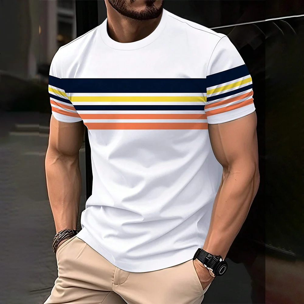 2024 Men'S Street T-Shirt Summer Men'S 3D Stripe Letter Print Short Sleeve Tops Oversized Casual Tee Hipster T Shirts Clothing