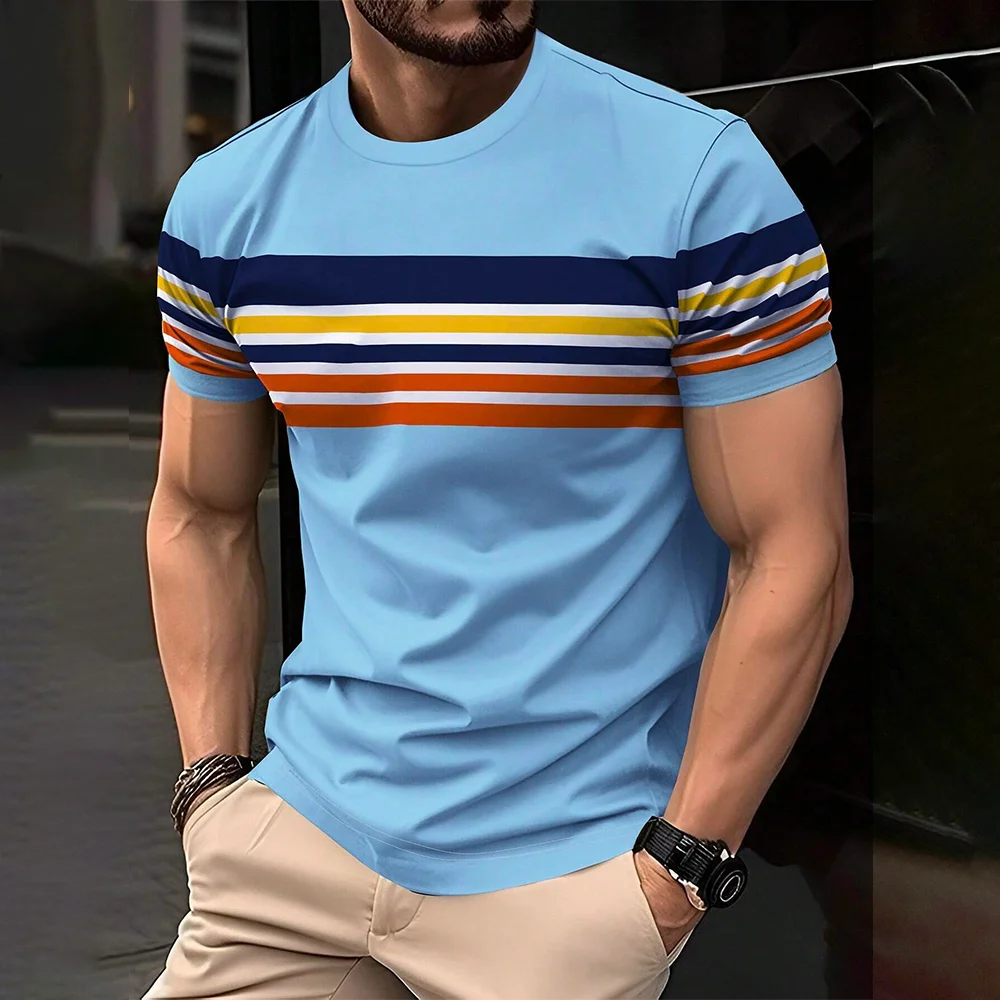 2024 Men'S Street T-Shirt Summer Men'S 3D Stripe Letter Print Short Sleeve Tops Oversized Casual Tee Hipster T Shirts Clothing