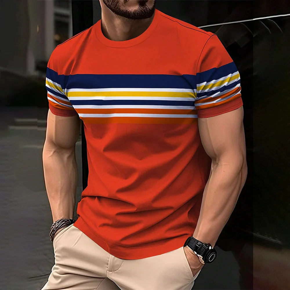 2024 Men'S Street T-Shirt Summer Men'S 3D Stripe Letter Print Short Sleeve Tops Oversized Casual Tee Hipster T Shirts Clothing