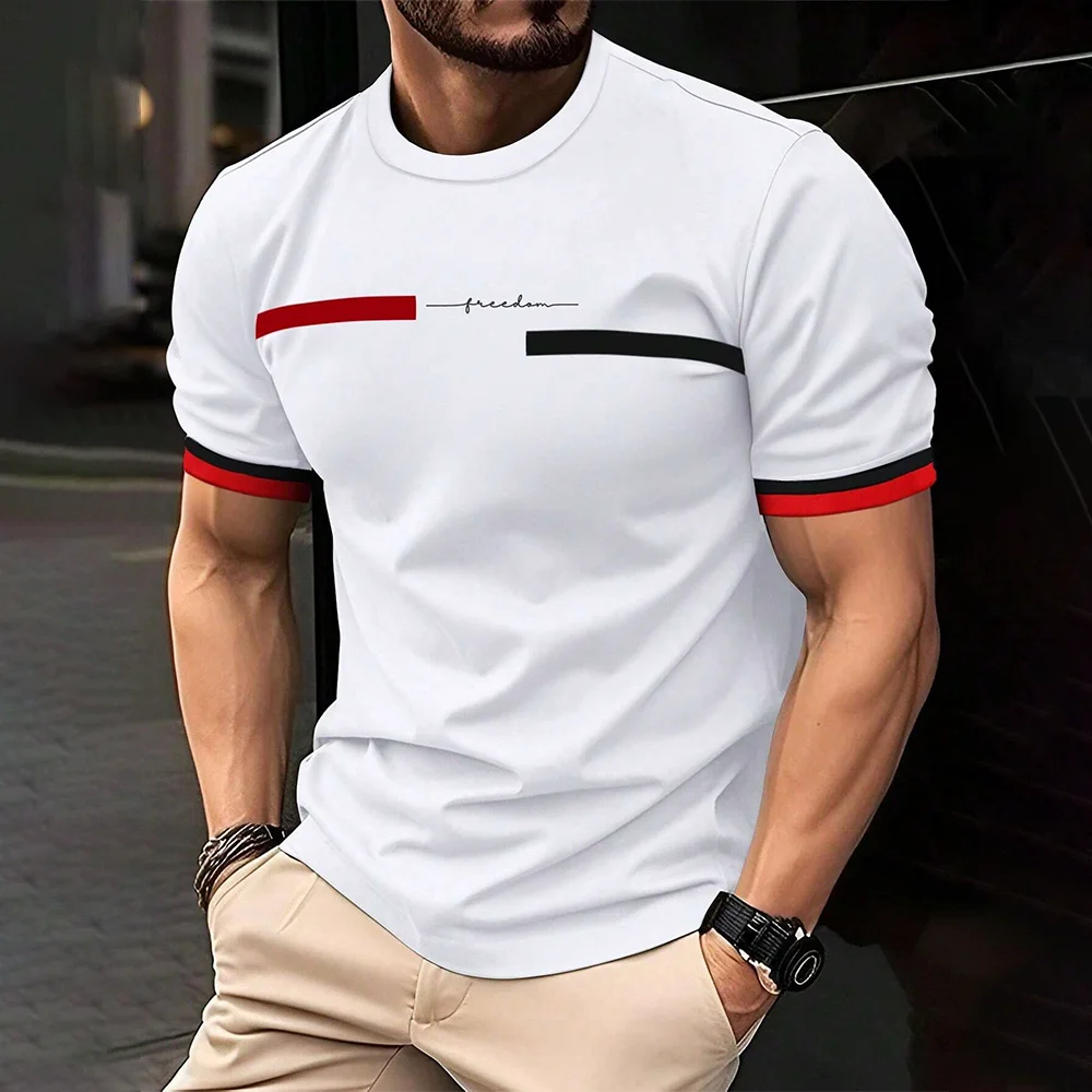 2024 Men'S Street T-Shirt Summer Men'S 3D Stripe Letter Print Short Sleeve Tops Oversized Casual Tee Hipster T Shirts Clothing