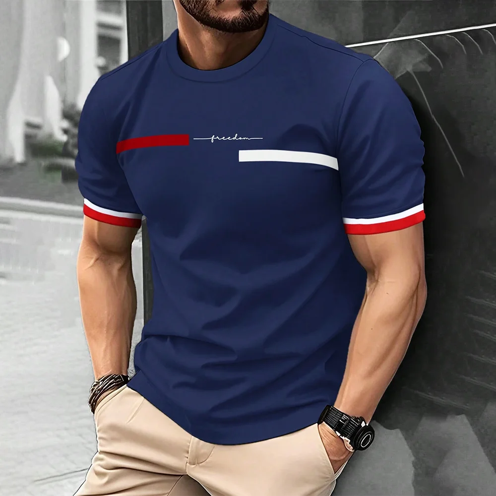 2024 Men'S Street T-Shirt Summer Men'S 3D Stripe Letter Print Short Sleeve Tops Oversized Casual Tee Hipster T Shirts Clothing