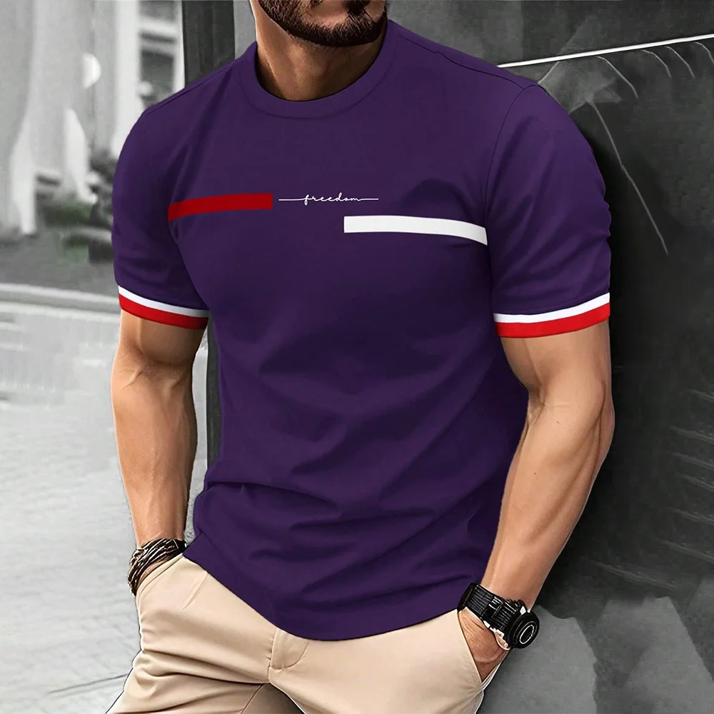 2024 Men'S Street T-Shirt Summer Men'S 3D Stripe Letter Print Short Sleeve Tops Oversized Casual Tee Hipster T Shirts Clothing