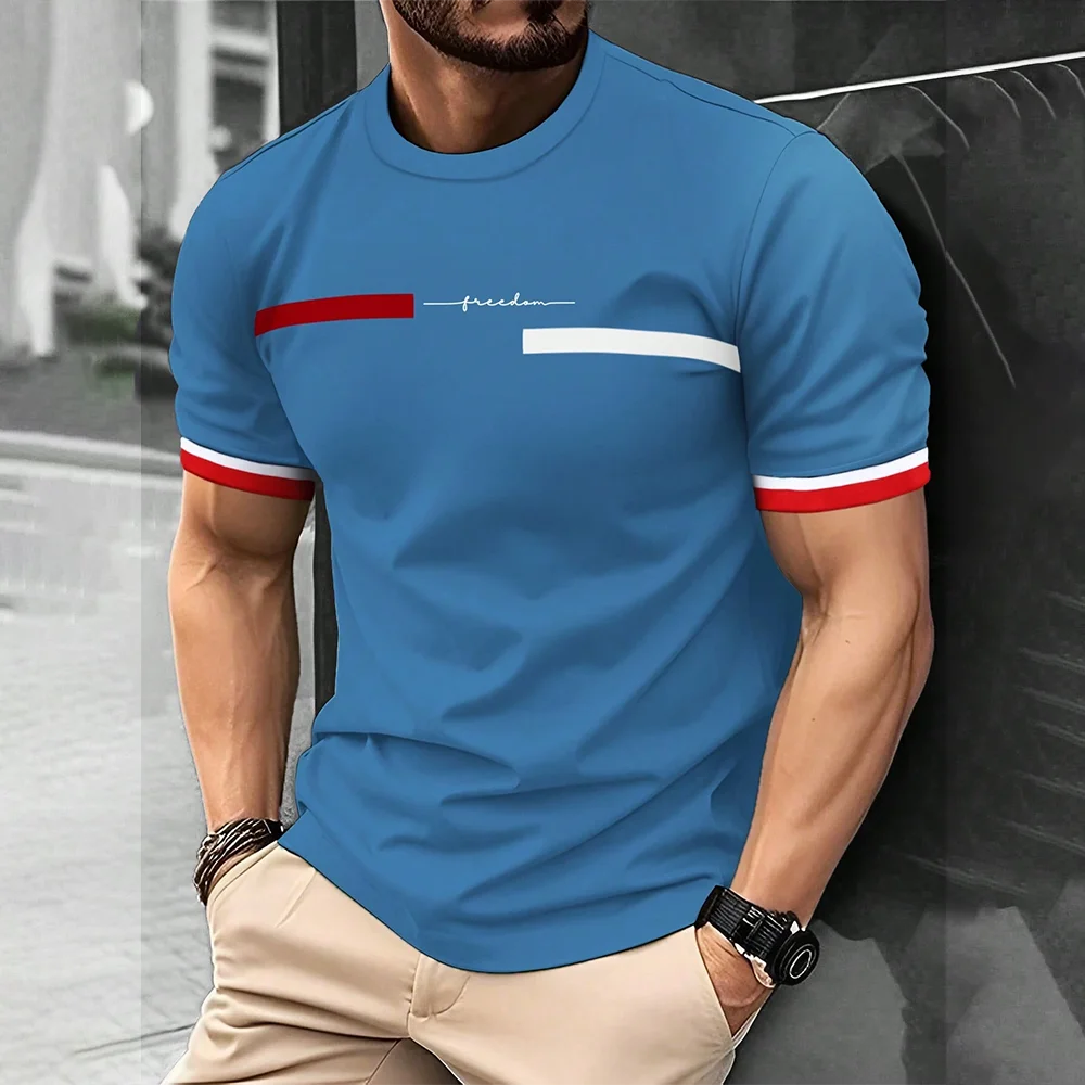 2024 Men'S Street T-Shirt Summer Men'S 3D Stripe Letter Print Short Sleeve Tops Oversized Casual Tee Hipster T Shirts Clothing