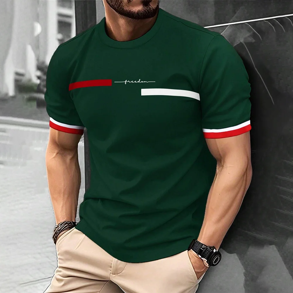 2024 Men'S Street T-Shirt Summer Men'S 3D Stripe Letter Print Short Sleeve Tops Oversized Casual Tee Hipster T Shirts Clothing