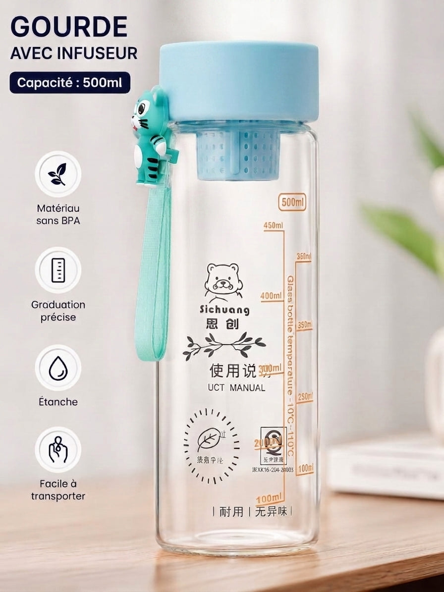 Gourde en verre avec infuseur 500ml — Sans BPA, graduée et étanche