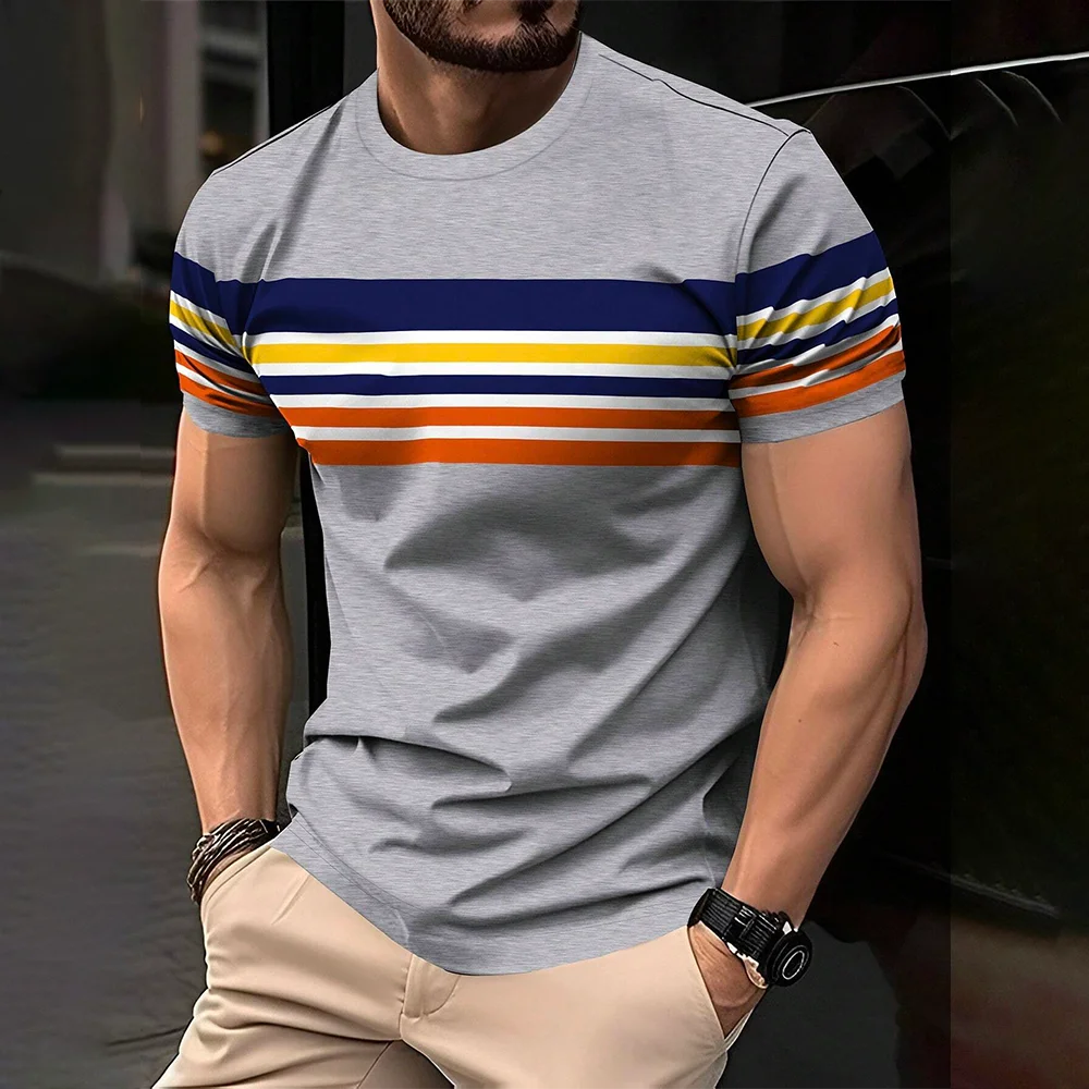 2024 Men'S Street T-Shirt Summer Men'S 3D Stripe Letter Print Short Sleeve Tops Oversized Casual Tee Hipster T Shirts Clothing